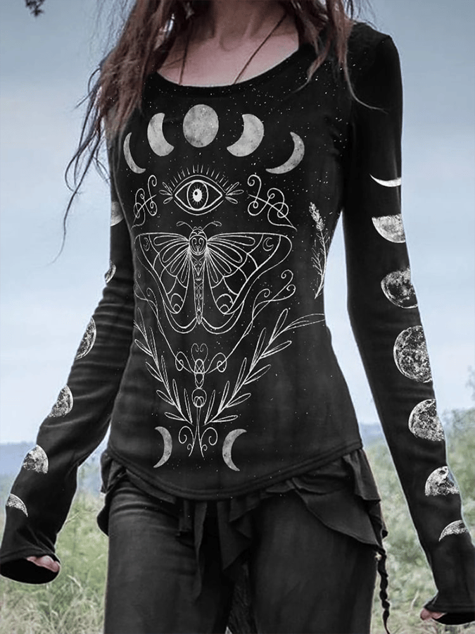 Women's Mysterious Moon Halloween Print Top