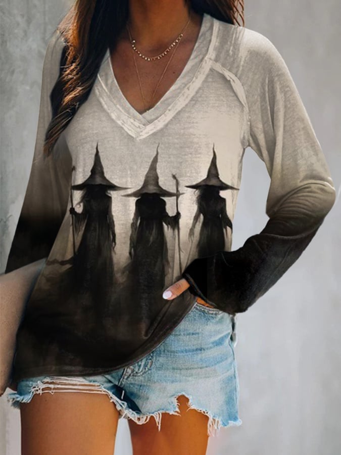 Women'S Witch Print Long Sleeve T-Shirt