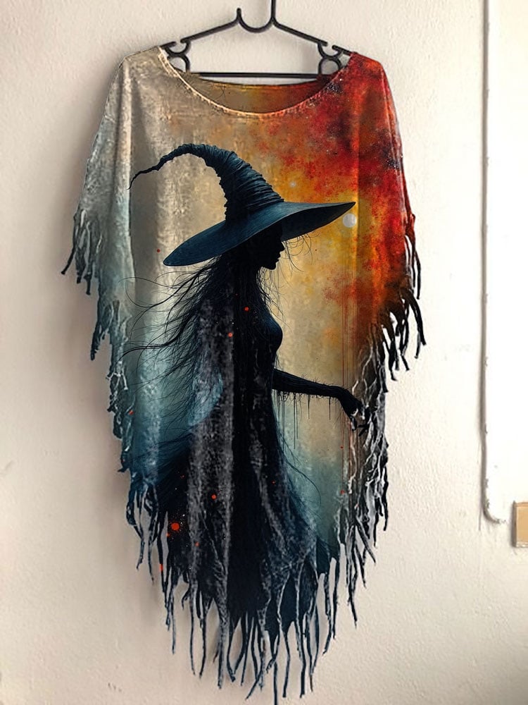 Women's Halloween Darkness Witch Fringed Top