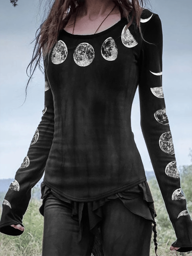 Women's Mysterious Moon Halloween Print Top